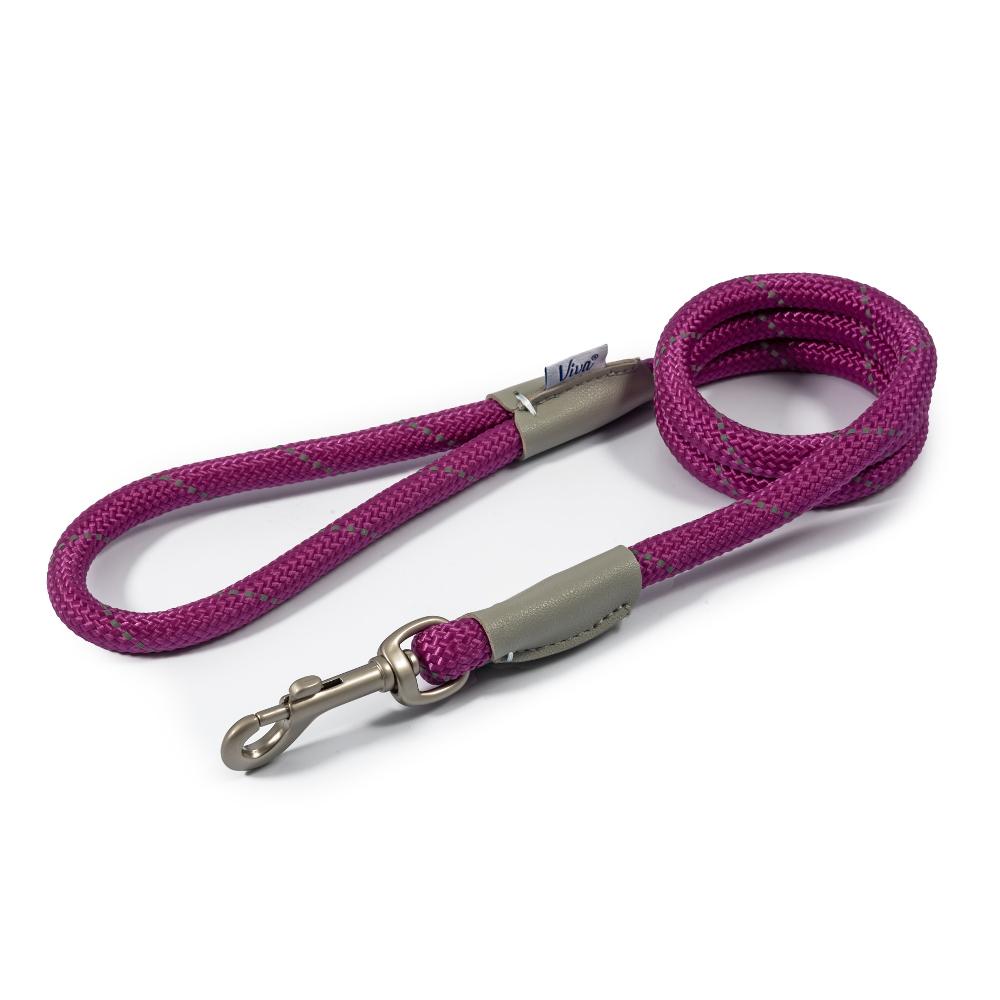 Ancol Viva Dog Rope Lead Snap Hook Reflective Purple 2 Sizes