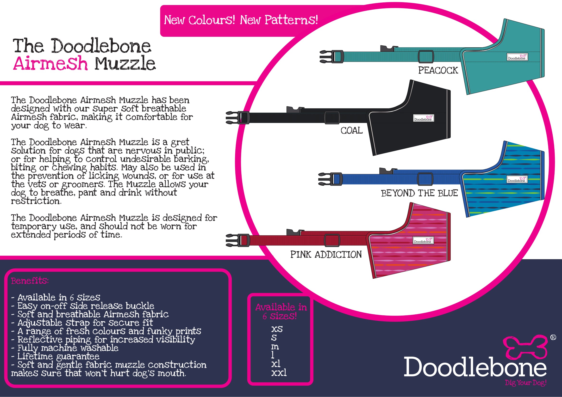 Doodlebone Original Dog Muzzles Pink Addiction 6 Sizes