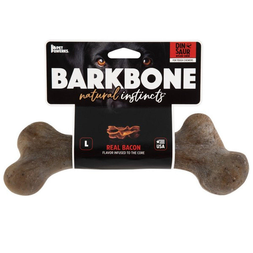 Pet Qwerks Dinosaur BarkBones Bacon Nylon Tough Dog Toys 3 Sizes