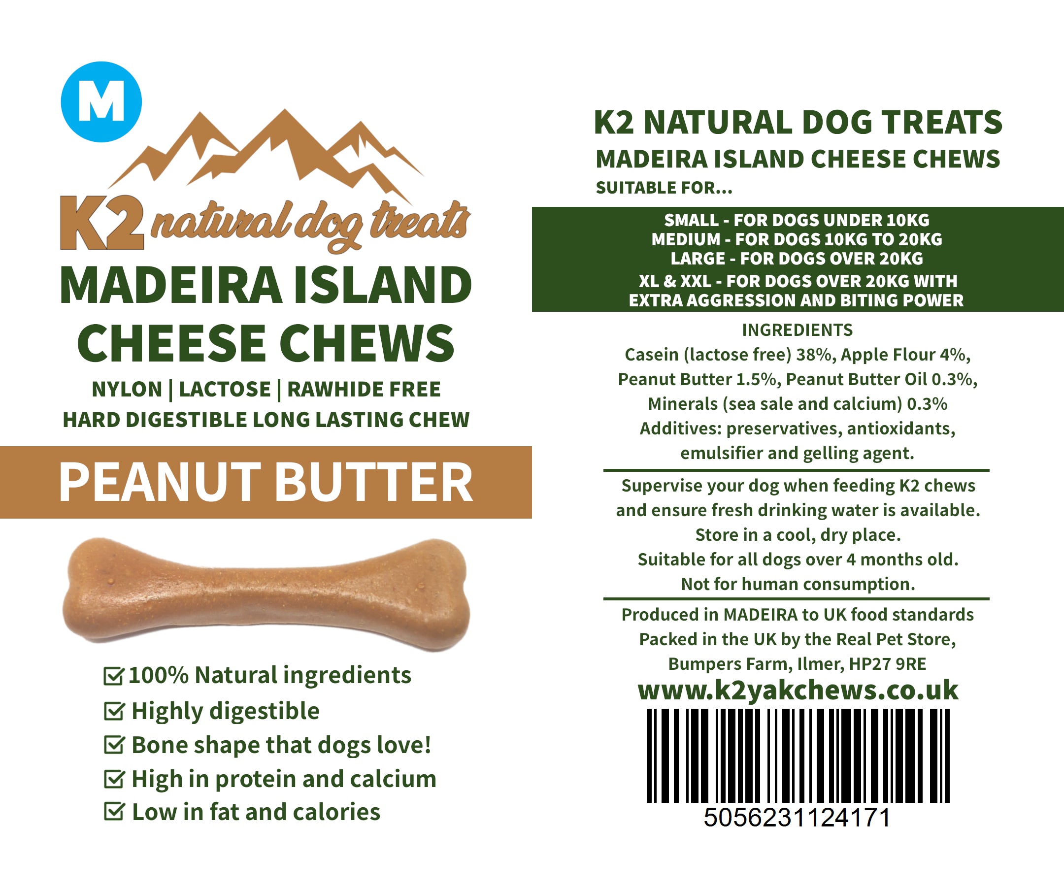 K2 Madeira Island Cheese Chews Peanut Butter Medium