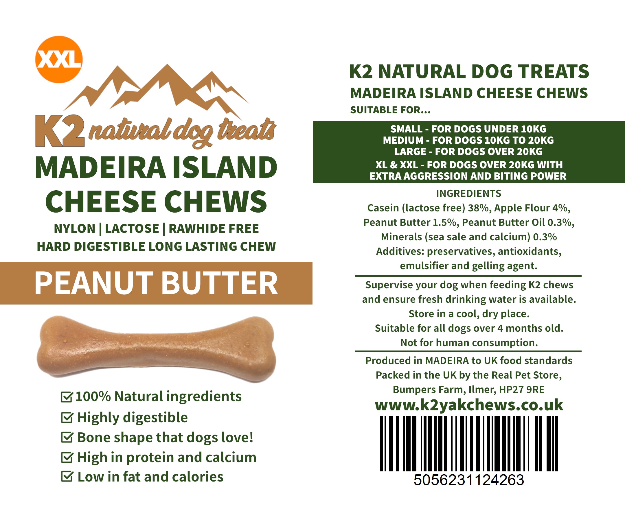 K2 Madeira Island Cheese Chews Peanut Butter XX-Large