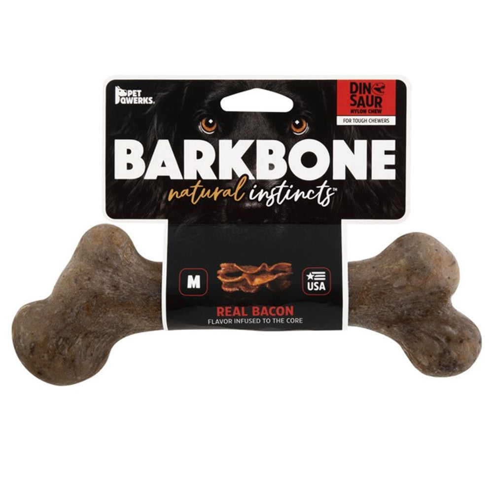 Pet Qwerks Dinosaur BarkBones Bacon Nylon Tough Dog Toys 3 Sizes