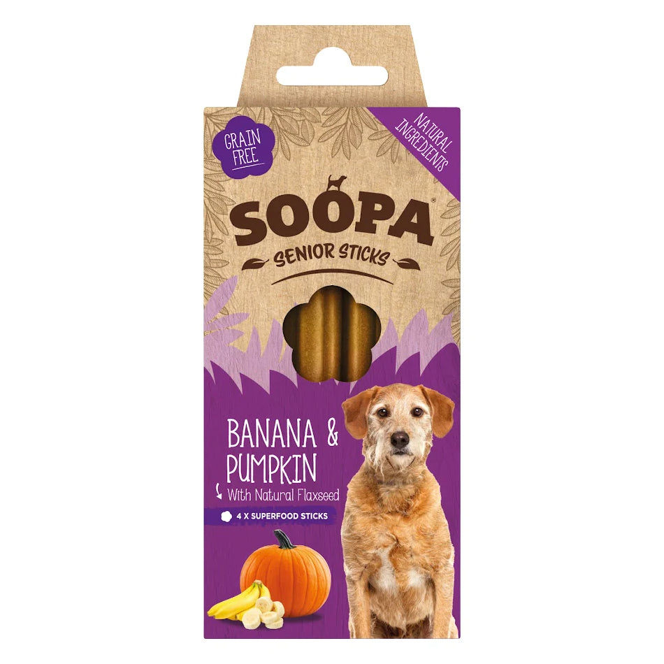 Soopa Senior Dental Sticks Banana, Pumpkin & Flaxseed 4 Sticks 100g
