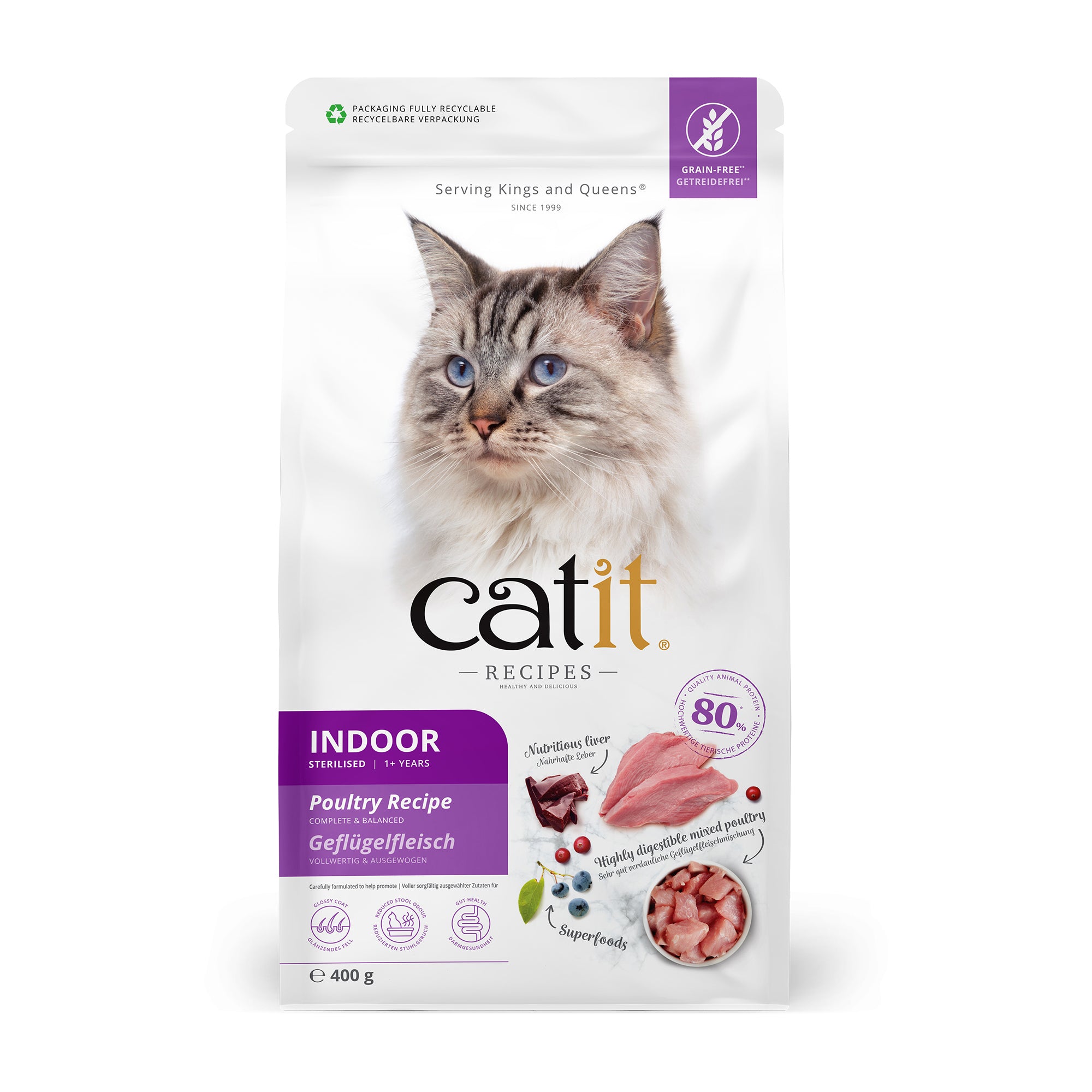 Catit Recipes Indoor Sterilised Poultry Dry Cat Food 400g/2kg