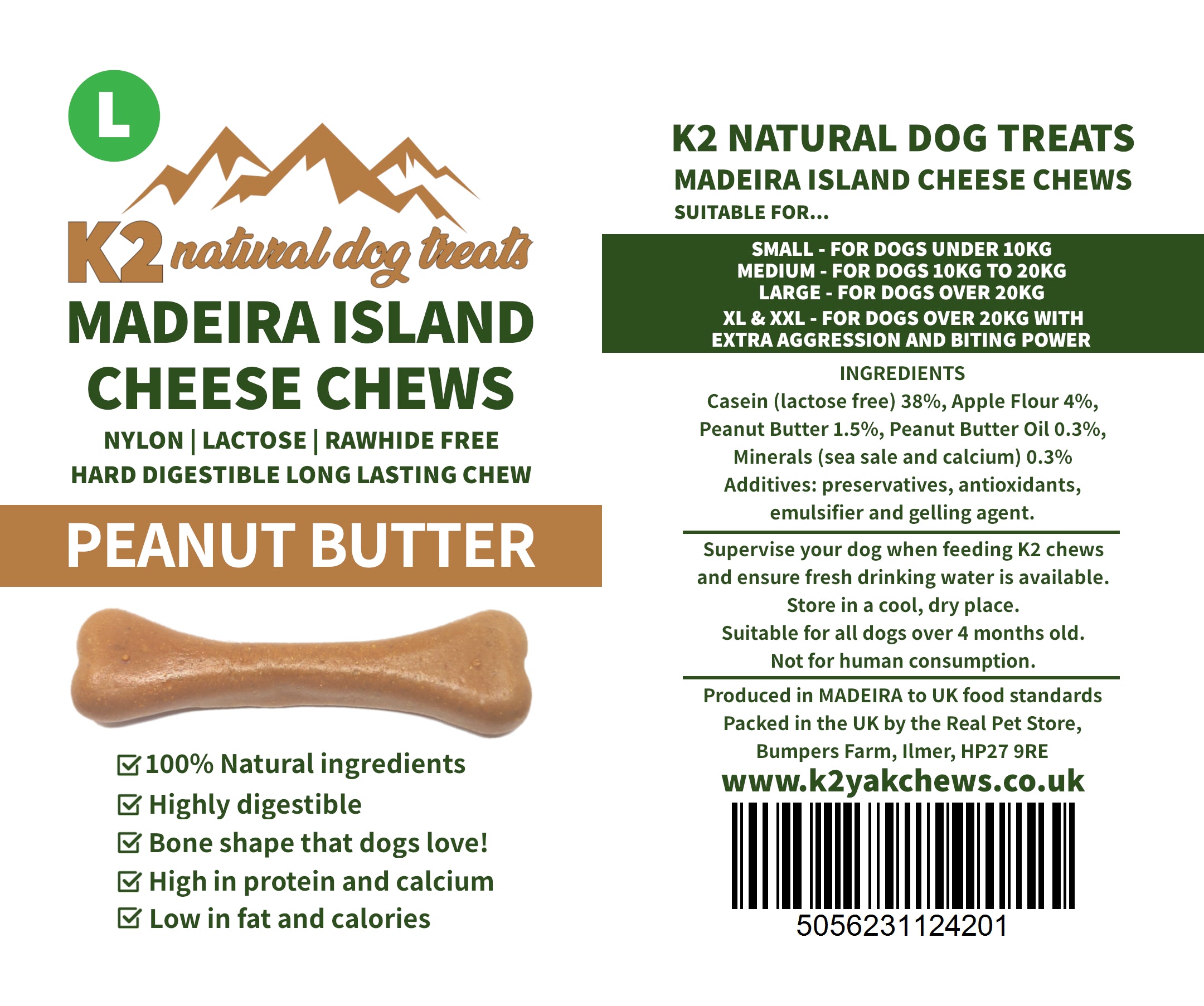 K2 Madeira Island Cheese Chews Peanut Butter Large
