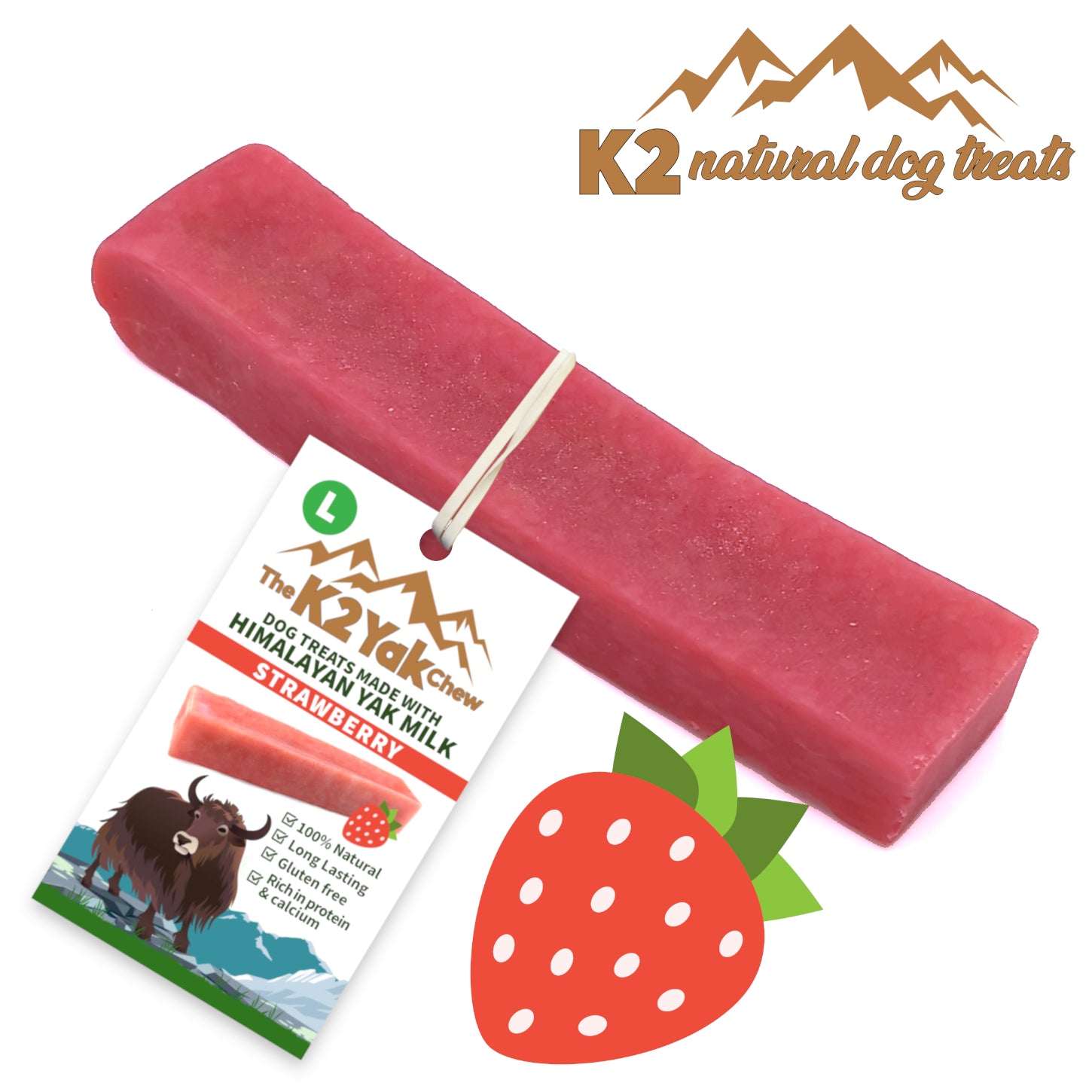 K2 Yak Chews Dog Treats Strawberry Large