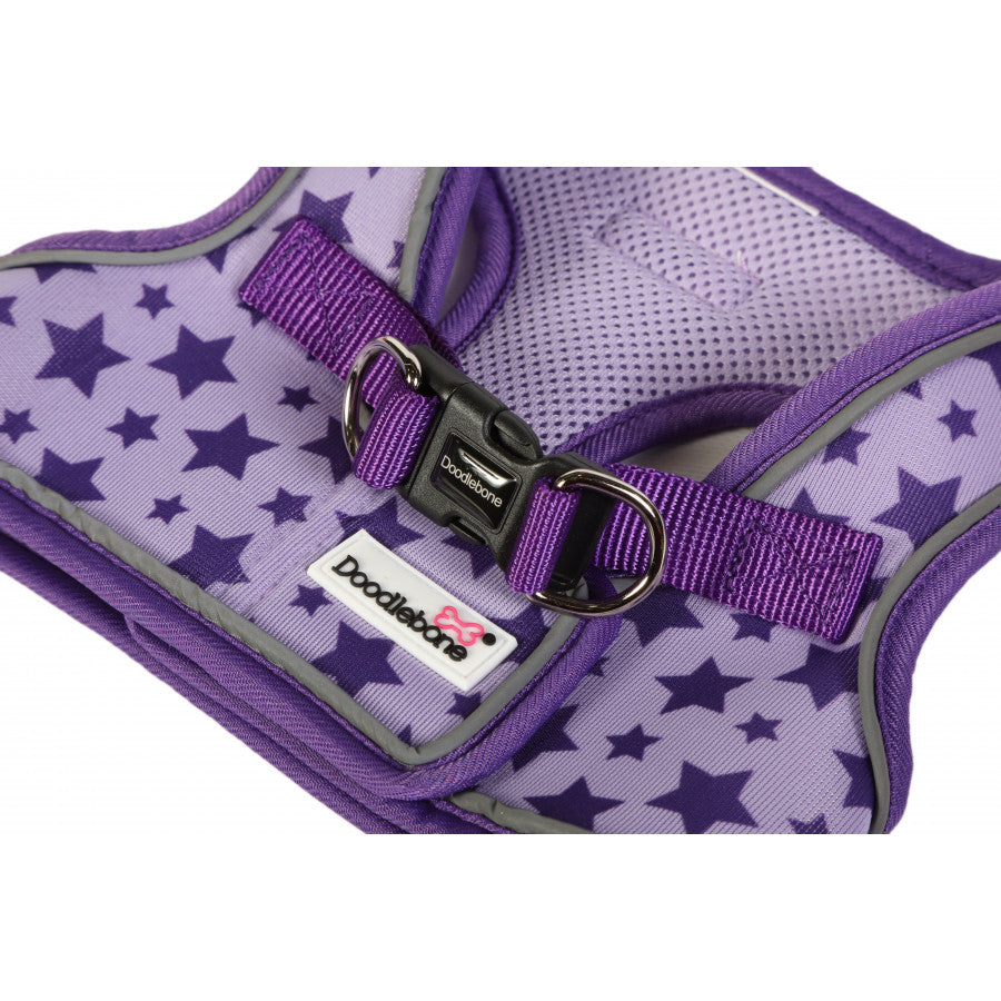 Doodlebone Originals Snappy Dog Harness Violet Stars 7 Sizes