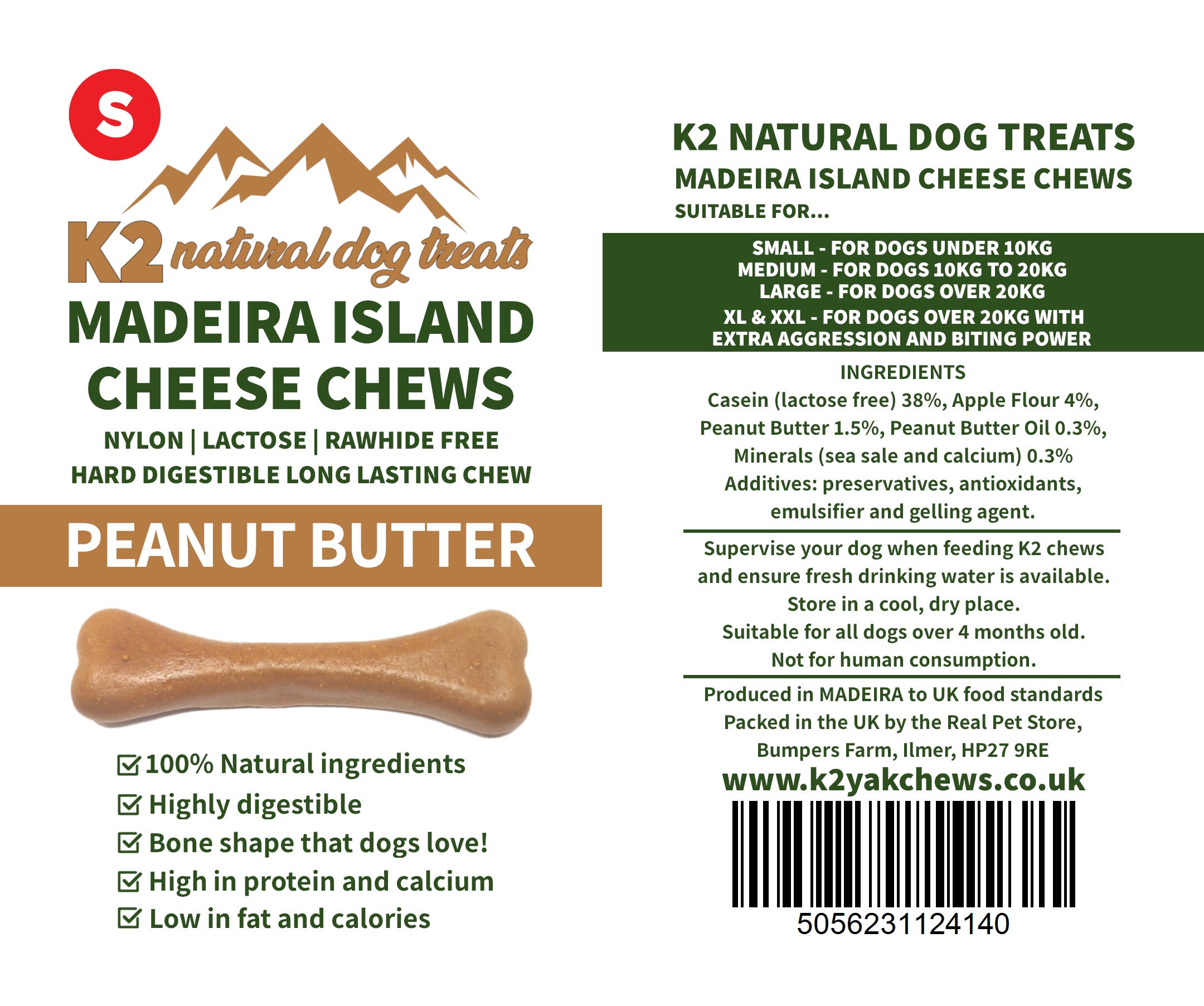 K2 Madeira Island Cheese Chews Peanut Butter Small 