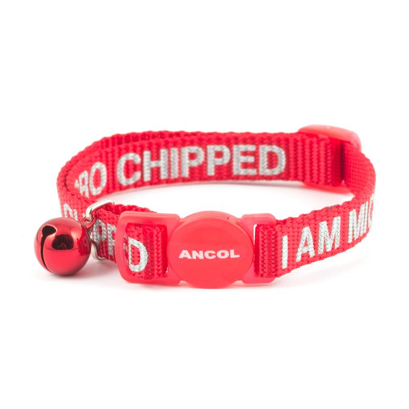 Cat Collar Ancol Reflective I am Micro Chipped Safety Red