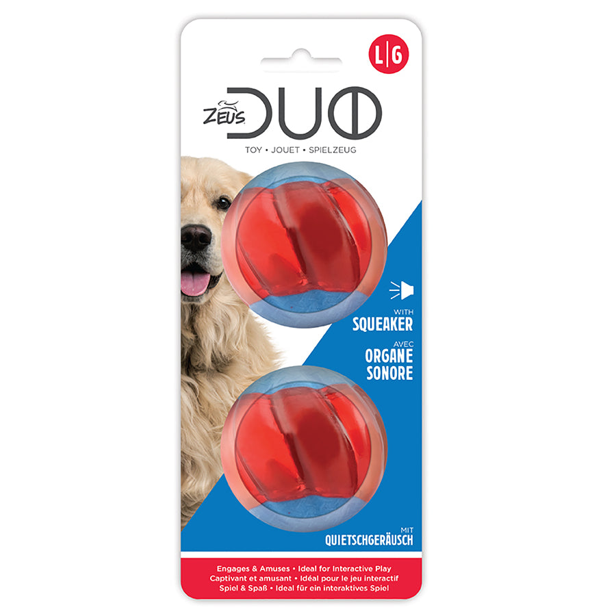 Zeus Duo Balls with Squeaker 2Pk 2 Sizes