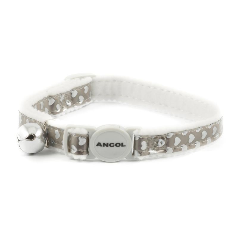 Cat Collar Ancol Reflective Safety Hearts Grey