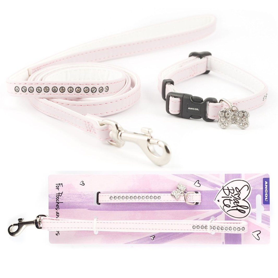 Ancol Puppy Small Bite Dog Collar & Lead Set Deluxe Jewel Pink