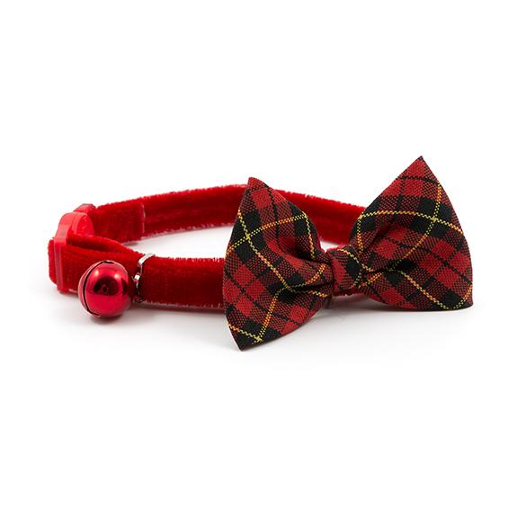 Ancol Cat Collar Vintage Bow Tartan Red