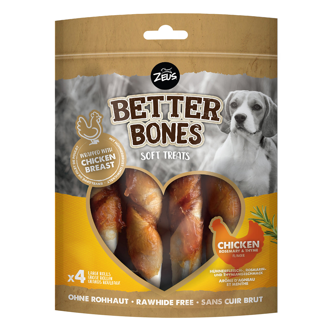 Zeus Better Bones Chicken Large Rolls with Wrapped Chicken Pack of 4