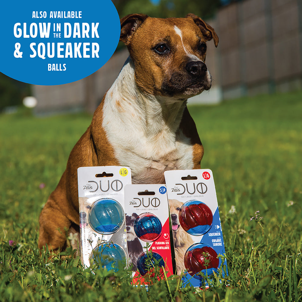 Zeus Duo Balls GLO Glow in the Dark with Squeaker 2Pk 2 Sizes
