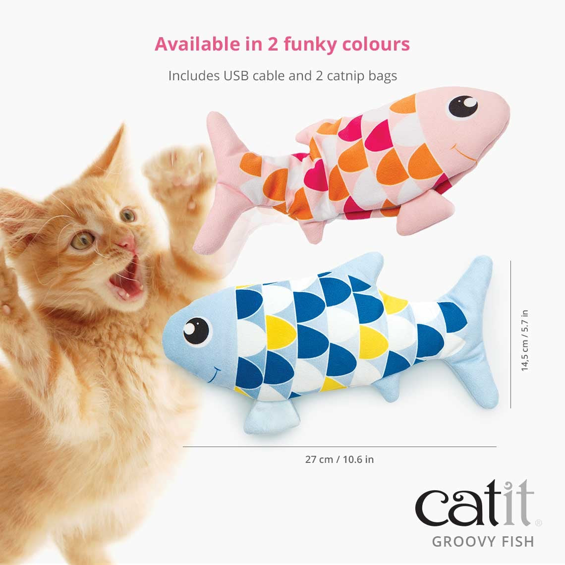 Catit Motion-activated Dancing Groovy Fish with Catnip 2 Colours