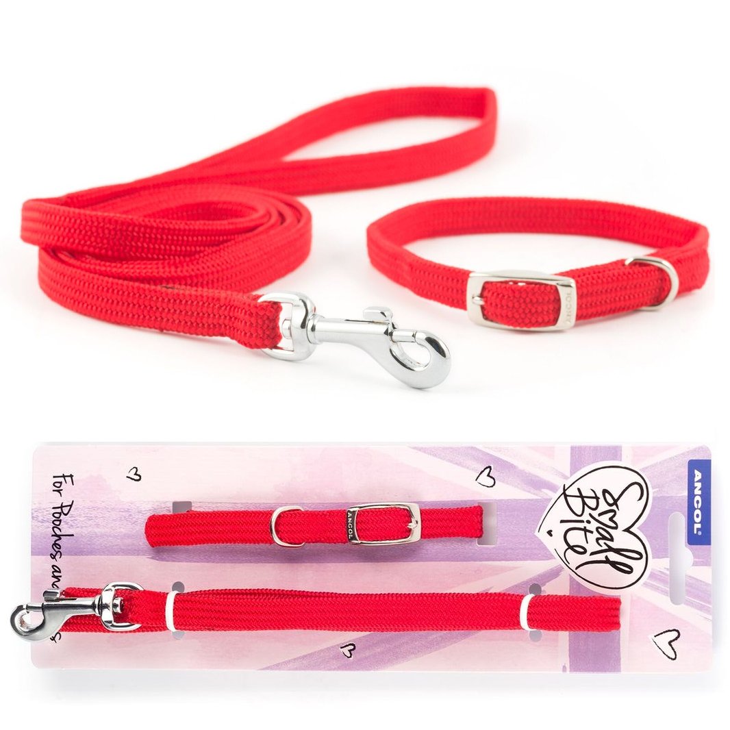 Ancol Puppy Small Bite Dog Collar & Lead Set Softweave Red